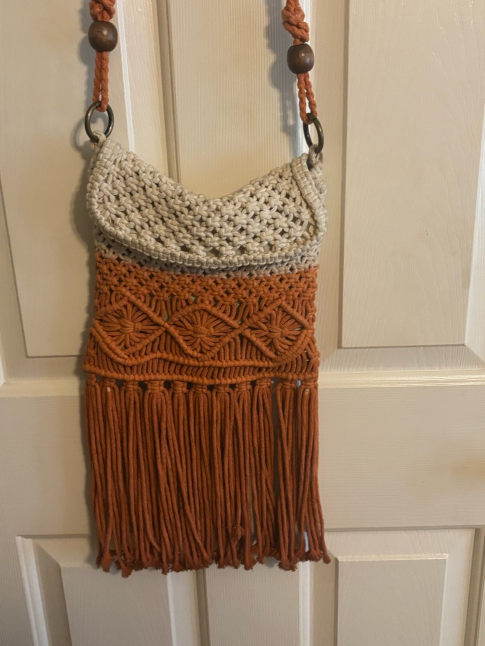 boho-style macrame crossbody bag